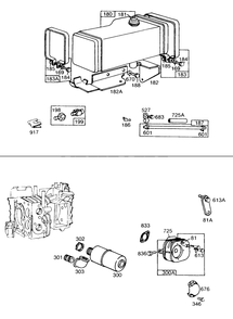 Fuel Tank, Mufflers And Parts Diagram and Parts List for  Briggs and Stratton Engine